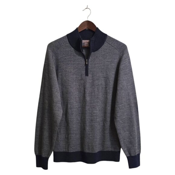 Daniel Cremieux Signature Collection Navy Merino Wool Quarter Zip Sweater Sz L - Picture 1 of 7